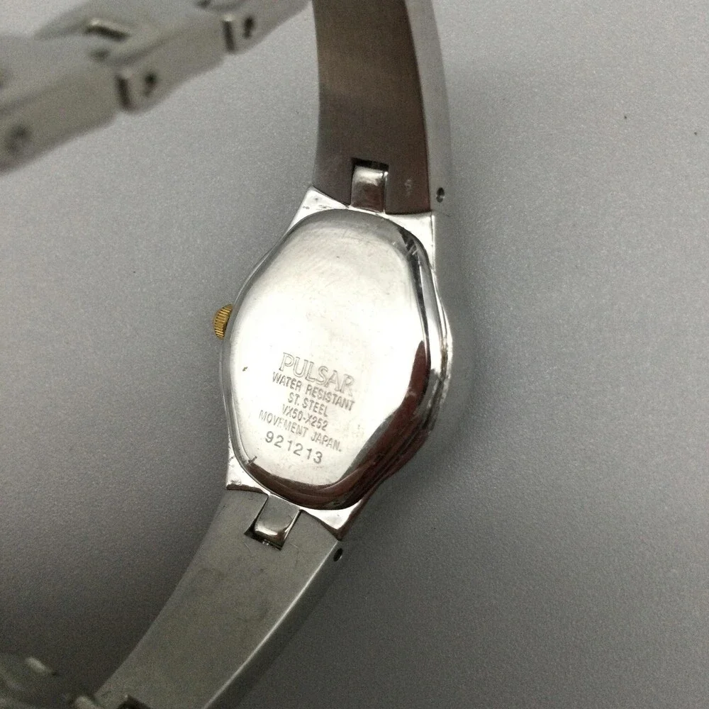 Pulsar Womens Watch 20mm MOP Dial Two Tone Crystals VX50-X252 Bracelet 5.75